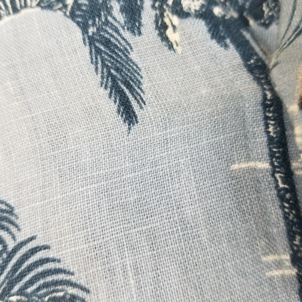 C&C California Button Down Mens M Blue Palm Tree Print 100% Linen Tropical Shirt